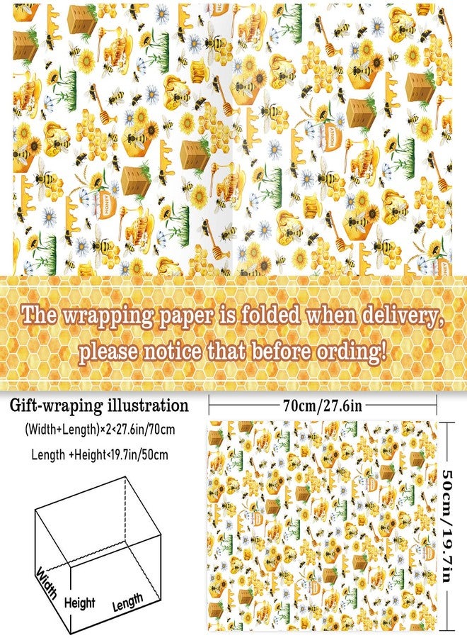 Whaline 12 Sheet Bee Wrapping Paper Honeybee Sunflower Gift Wrap Paper Watercolor BumbleBee Honeycomb Folded Decorative Paper for Summer Baby Shower Birthday Craft Gift DIY Decor, 19.7 x 27.6 Inch - Image 2